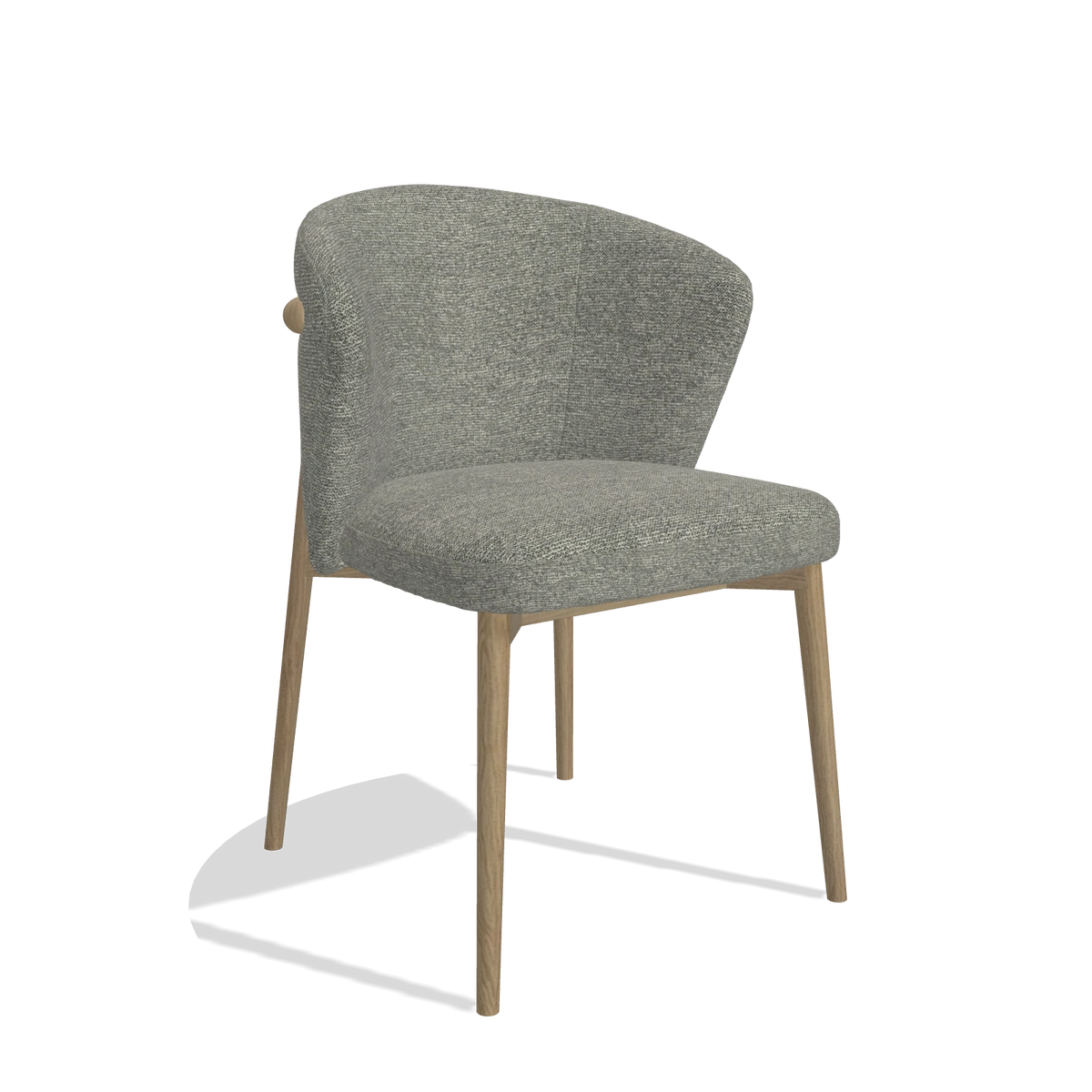 Eetkamerstoel Harmony 6636 in stof Sneak 149 (taupe), poten in naturel, schuin vooraanzicht