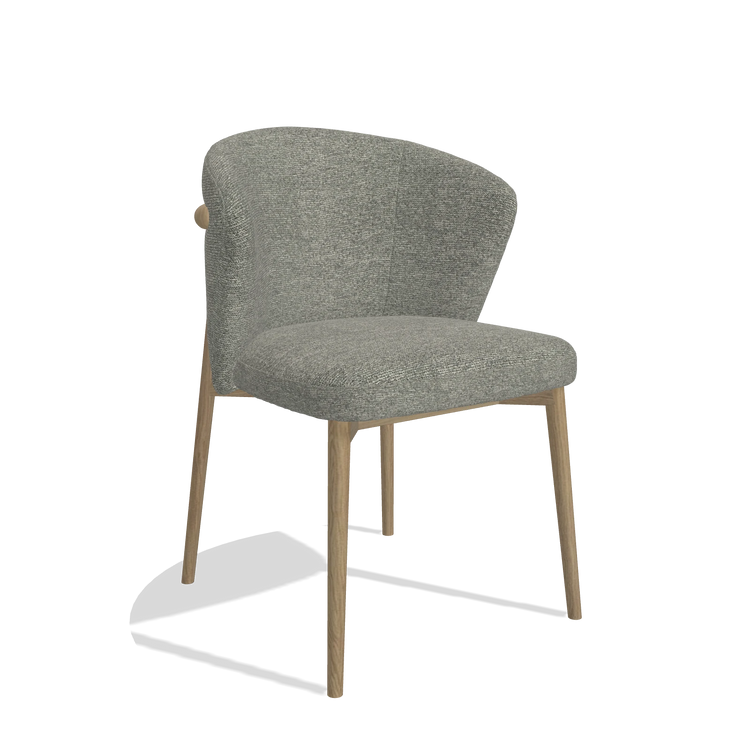 Eetkamerstoel Harmony 6636 in stof Sneak 149 (taupe), poten in naturel, schuin vooraanzicht