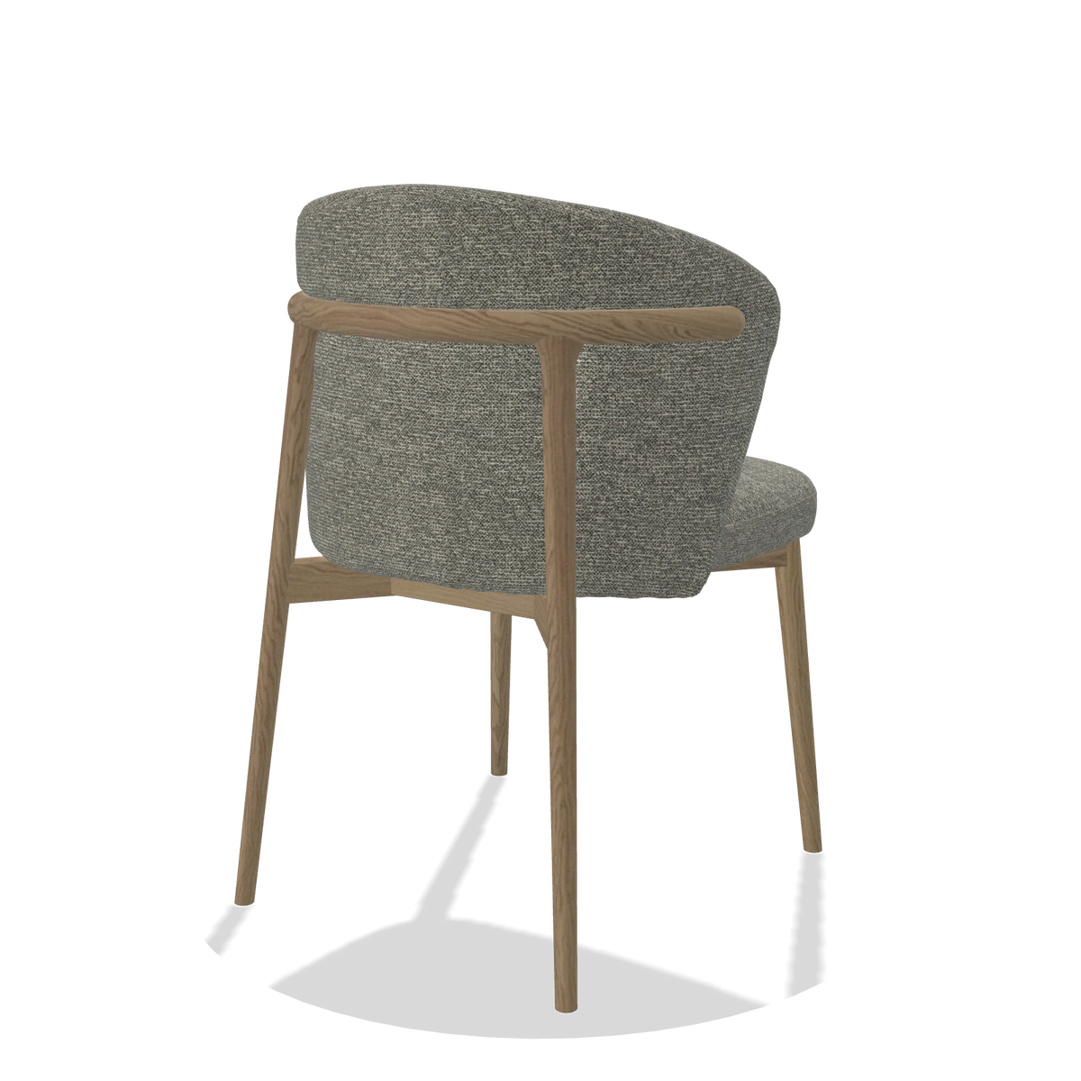 Eetkamerstoel Harmony 6636 in stof Sneak 149 (taupe), poten in naturel, schuin achteraanzicht
