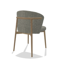 Eetkamerstoel Harmony 6636 in stof Sneak 149 (taupe), poten in naturel, schuin achteraanzicht