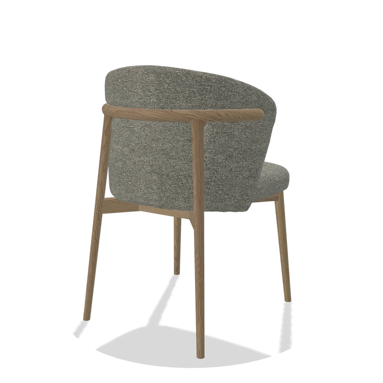 Eetkamerstoel Harmony 6636 in stof Sneak 149 (taupe), poten in naturel, schuin achteraanzicht