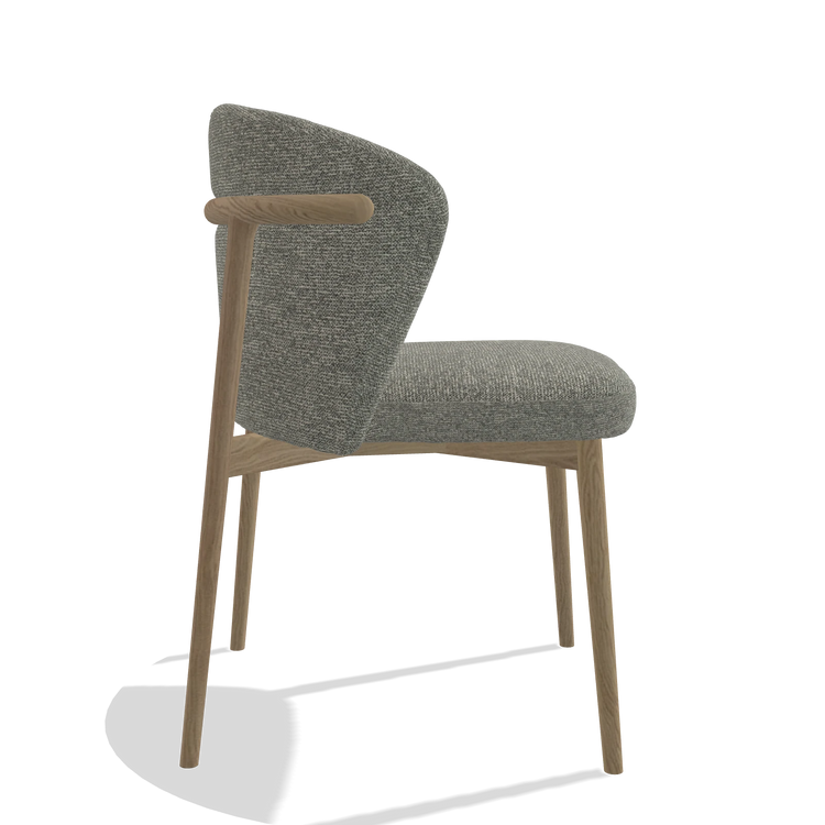 Eetkamerstoel Harmony 6636 in stof Sneak 149 (taupe), poten in naturel, zijaanzicht