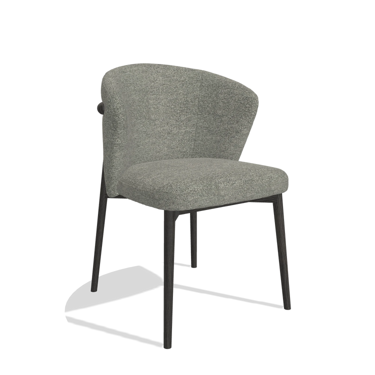 Eetkamerstoel Harmony 6636 in stof Sneak 149 (taupe), poten in tabak, schuin vooraanzicht