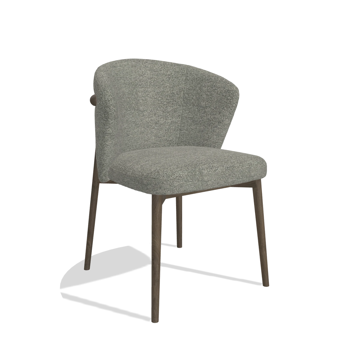 Eetkamerstoel Harmony 6636 in stof Sneak 149 (taupe), poten in notelaar, schuin vooraanzicht