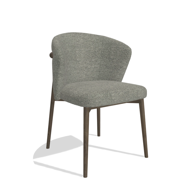 Eetkamerstoel Harmony 6636 in stof Sneak 149 (taupe), poten in notelaar, schuin vooraanzicht