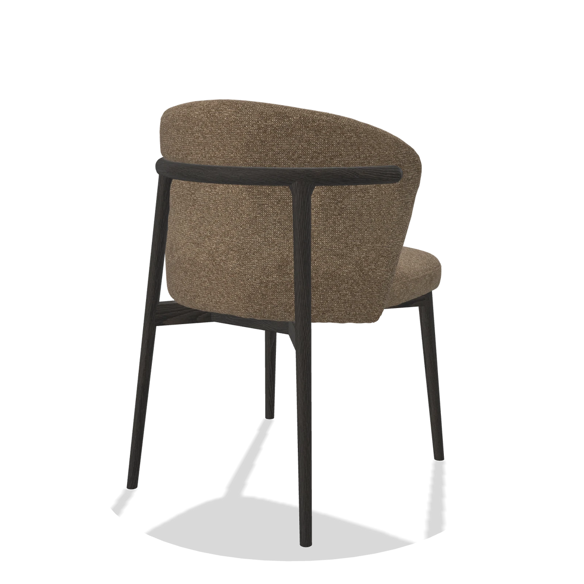 Chaise de salle à manger Harmony 6636 en tissu Sneak 16 (olive), pieds en tabac, vue de trois-quarts arrière