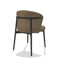 Chaise de salle à manger Harmony 6636 en tissu Sneak 16 (olive), pieds en tabac, vue de trois-quarts arrière