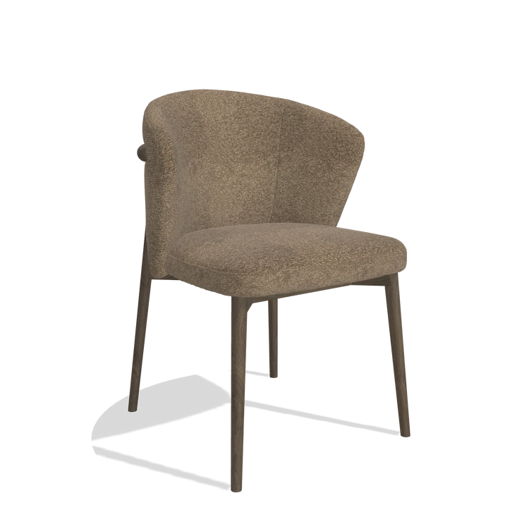 Chaise de salle à manger Harmony 6636 en tissu Sneak 16 (olive), pieds en noyer, vue de trois-quarts