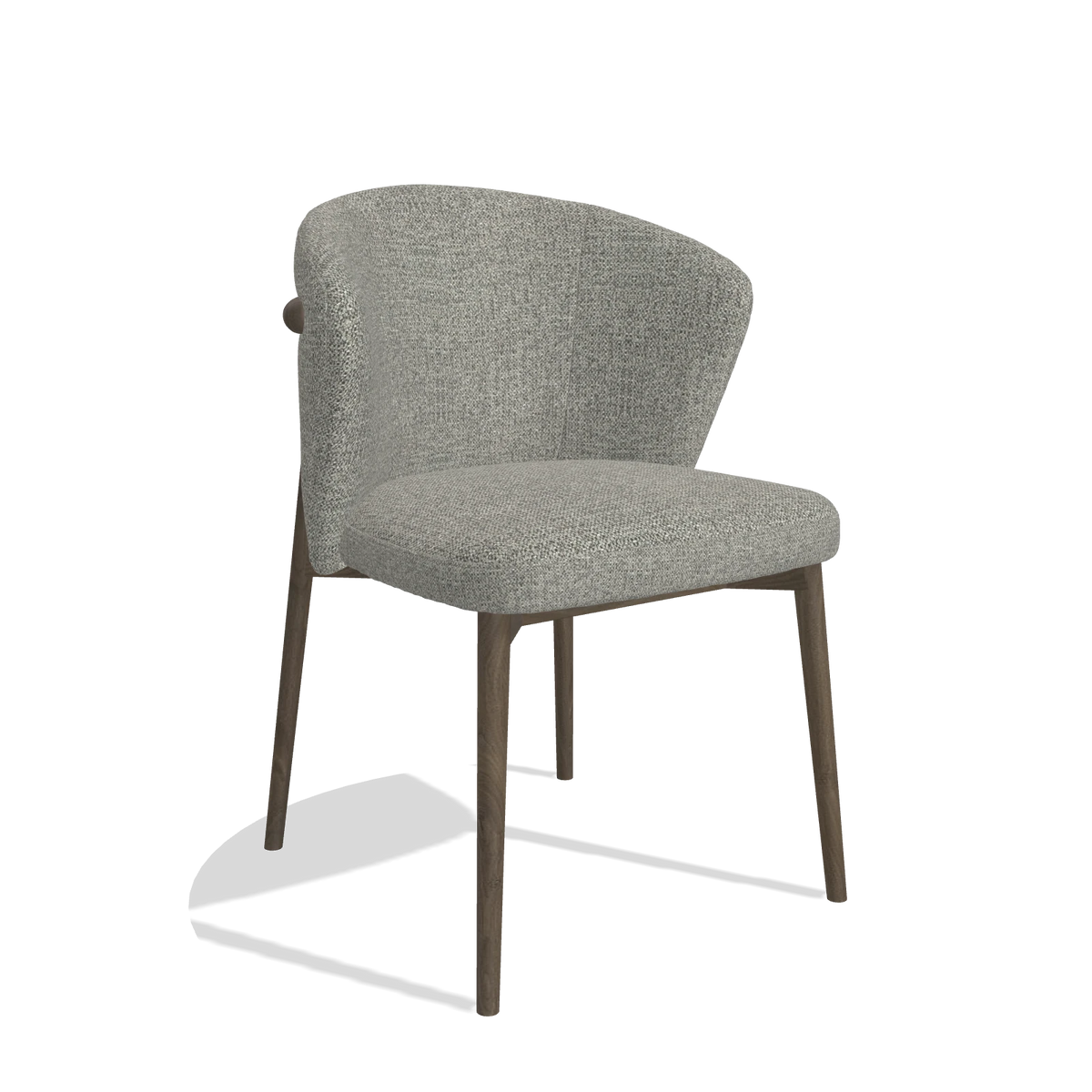 Chaise de salle à manger Harmony 6636 en tissu Taurus 65 (taupe), pieds en noyer, vue de trois-quarts
