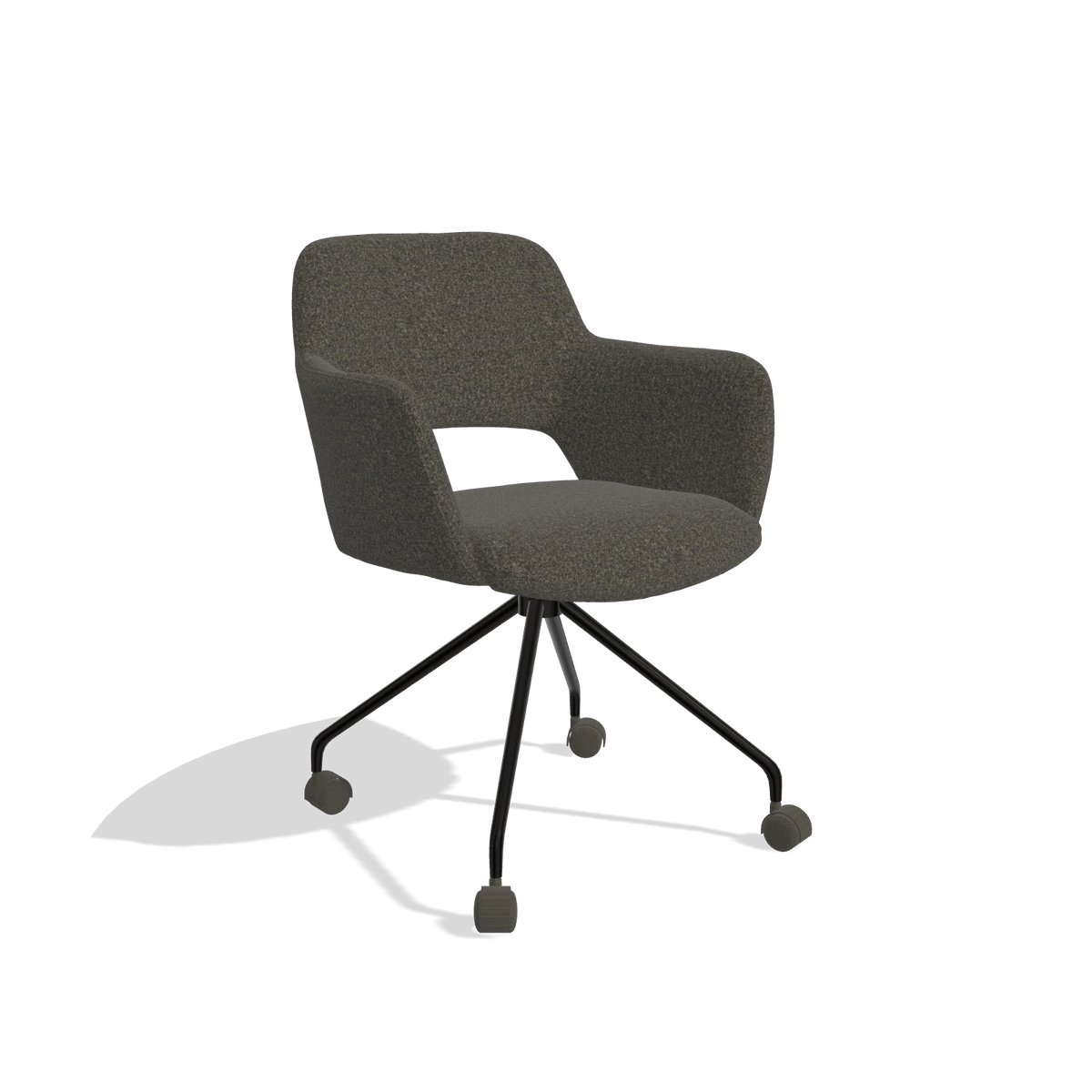 Esszimmerstuhl Jolly 6517 in Stoff Ascot Mouse (Schokobraun), Beine in Schwarz, Schrägansicht