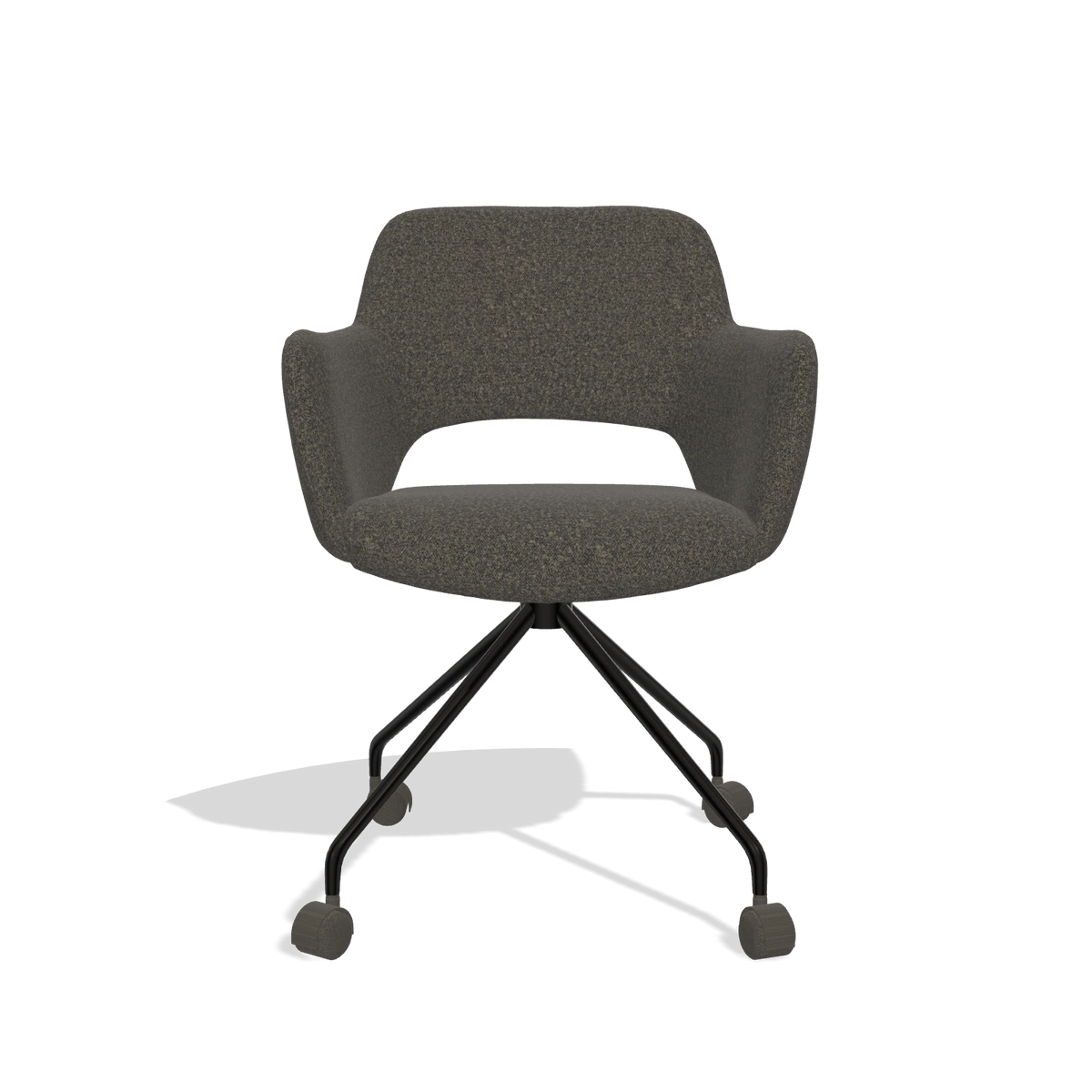 Esszimmerstuhl Jolly 6517 in Stoff Ascot Mouse (Schokobraun), Beine in Schwarz, Vorderansicht