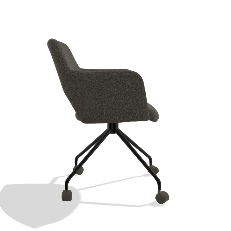 Esszimmerstuhl Jolly 6517 in Stoff Ascot Mouse (Schokobraun), Beine in Schwarz, Seitenansicht