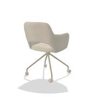 Sedia da pranzo Jolly 6517 in tessuto Boogie 84 (grigio chiaro), gambe in champagne, vista posteriore angolata