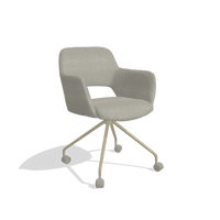Chaise de salle à manger Jolly 6517 en tissu Glory 01 (grège), pieds en champagne, vue de trois-quarts