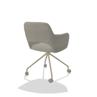 Chaise de salle à manger Jolly 6517 en tissu Glory 01 (grège), pieds en champagne, vue de trois-quarts arrière