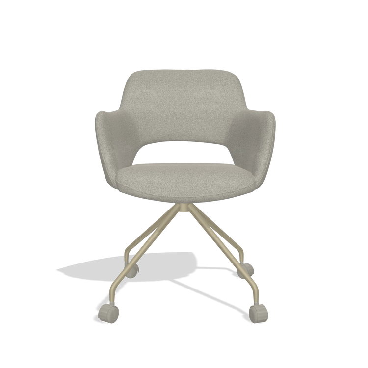 Chaise de salle à manger Jolly 6517 en tissu Glory 01 (grège), pieds en champagne, vue de face