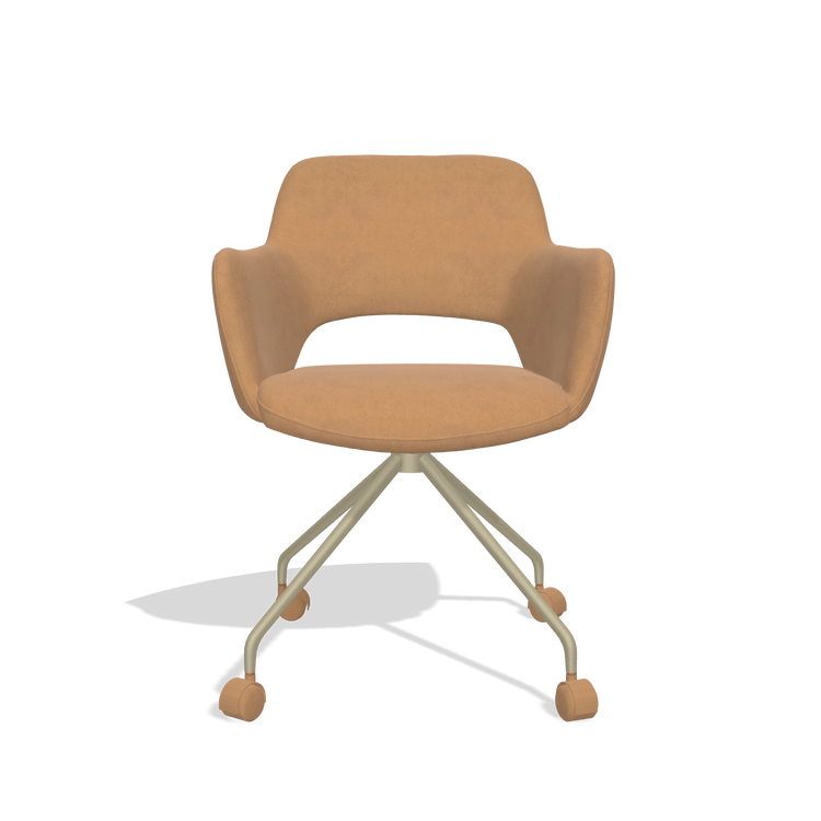 Sedia da pranzo Jolly 6517 in Pelle B401 (senape), gambe in champagne, vista frontale