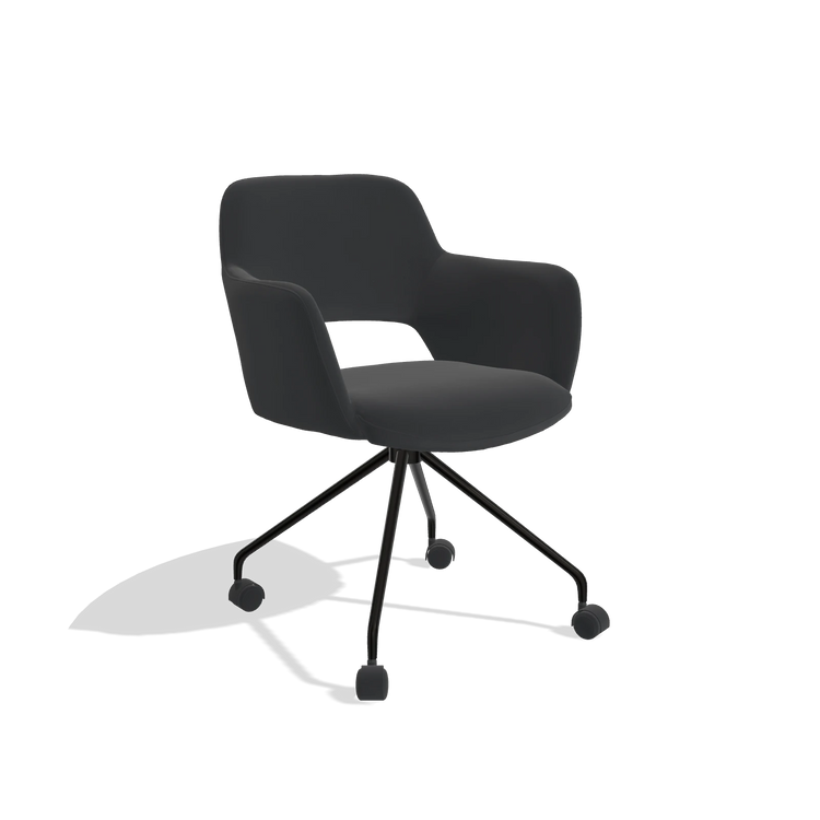 Dining Chair Jolly 6517 in Leather B500 (black), black legs, angled view