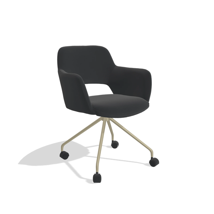 Dining Chair Jolly 6517 in Leather B500 (black), champagne legs, angled view