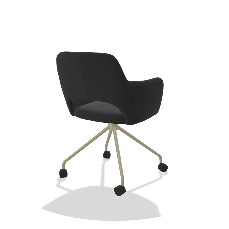 Dining Chair Jolly 6517 in Leather B500 (black), champagne legs, back angled view