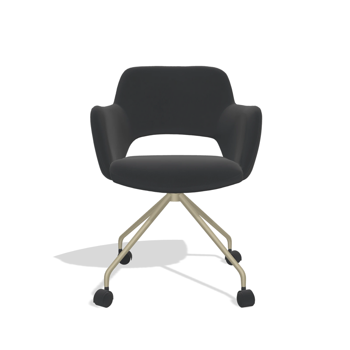 Dining Chair Jolly 6517 in Leather B500 (black), champagne legs, front view