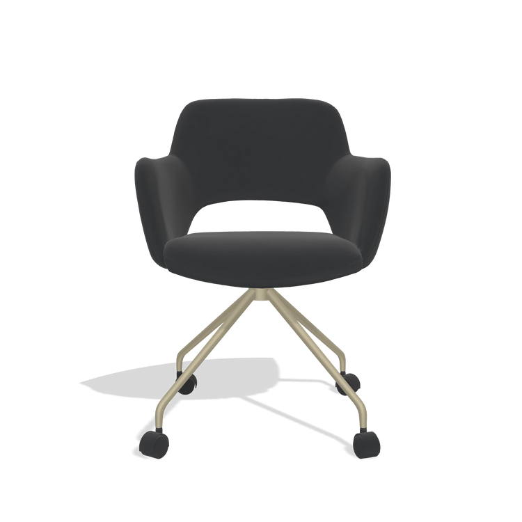 Dining Chair Jolly 6517 in Leather B500 (black), champagne legs, front view