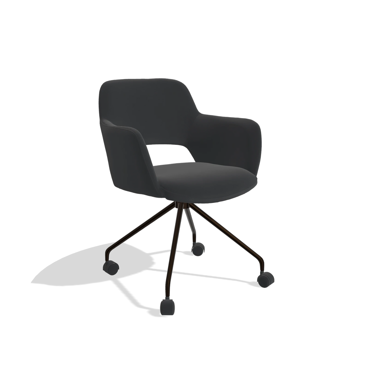 Dining Chair Jolly 6517 in Leather B500 (black), espresso legs, angled view