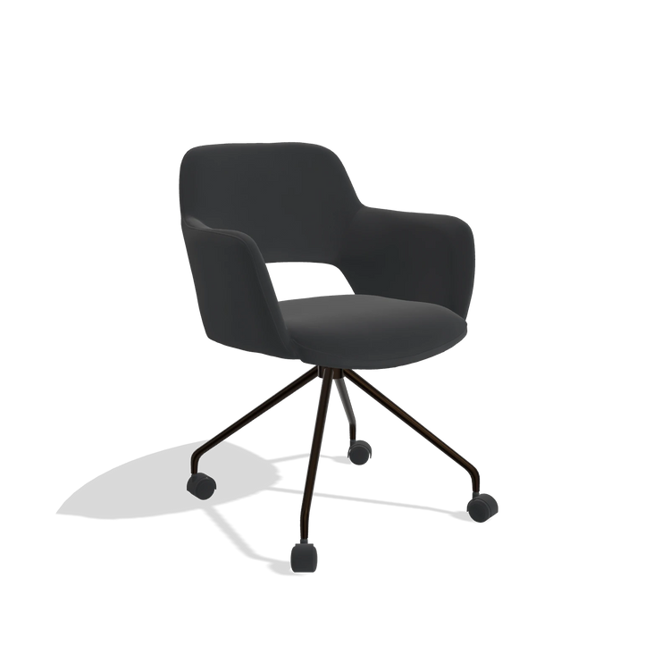 Dining Chair Jolly 6517 in Leather B500 (black), espresso legs, angled view