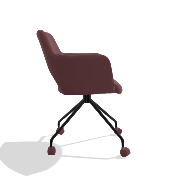 Silla de comedor Jolly 6517 en Piel B554 (marrón), patas en negro, vista lateral