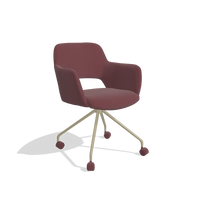Silla de comedor Jolly 6517 en Piel B554 (marrón), patas en champán, vista en ángulo
