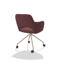 Silla de comedor Jolly 6517 en Piel B554 (marrón), patas en champán, vista trasera en ángulo