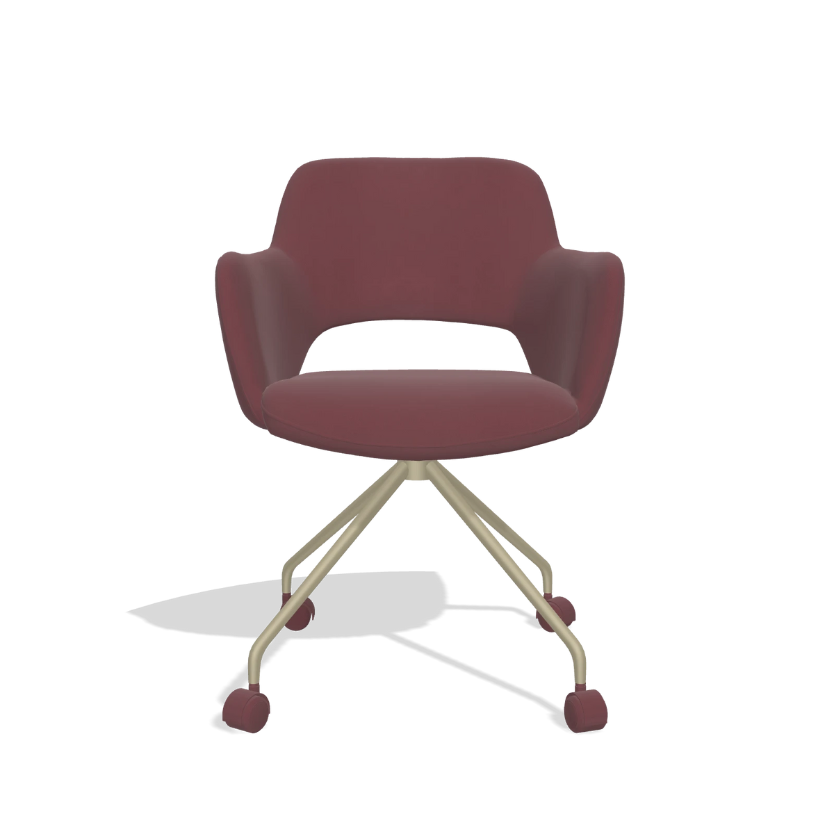 Silla de comedor Jolly 6517 en Piel B554 (marrón), patas en champán, vista frontal