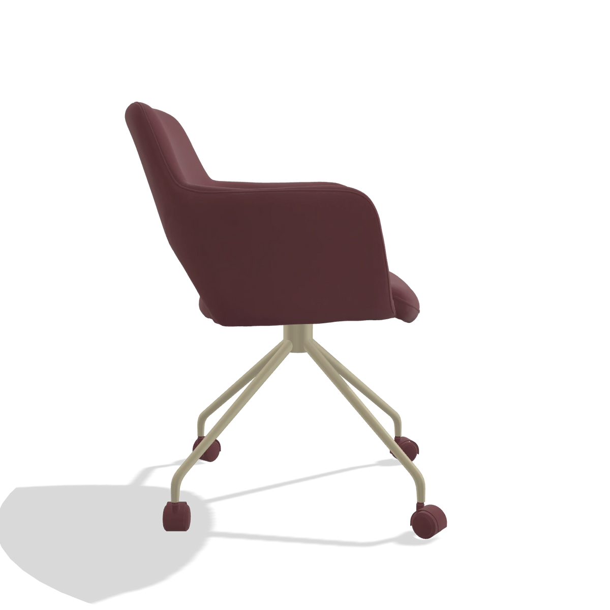 Silla de comedor Jolly 6517 en Piel B554 (marrón), patas en champán, vista lateral