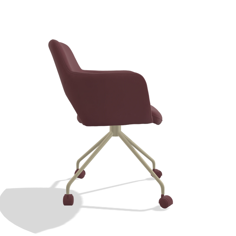 Silla de comedor Jolly 6517 en Piel B554 (marrón), patas en champán, vista lateral