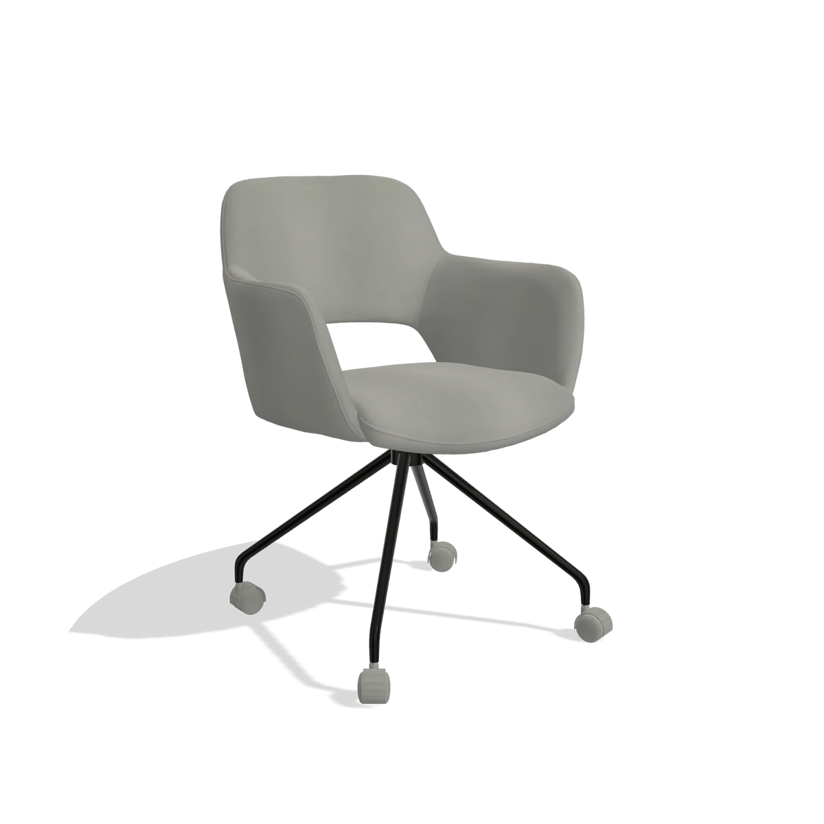 Dining Chair Jolly 6517 in Leather B967 (greige), black legs, angled view
