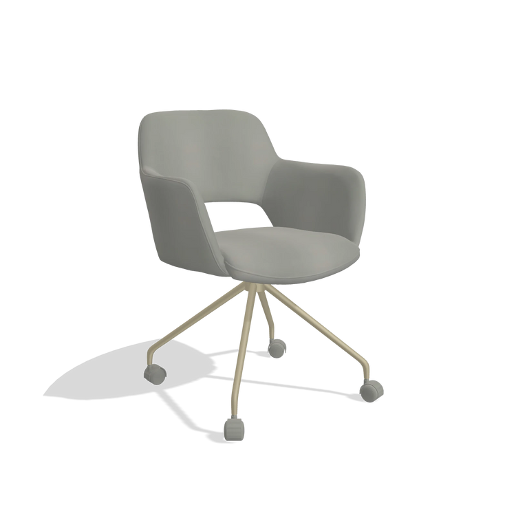 Dining Chair Jolly 6517 in Leather B967 (greige), champagne legs, angled view