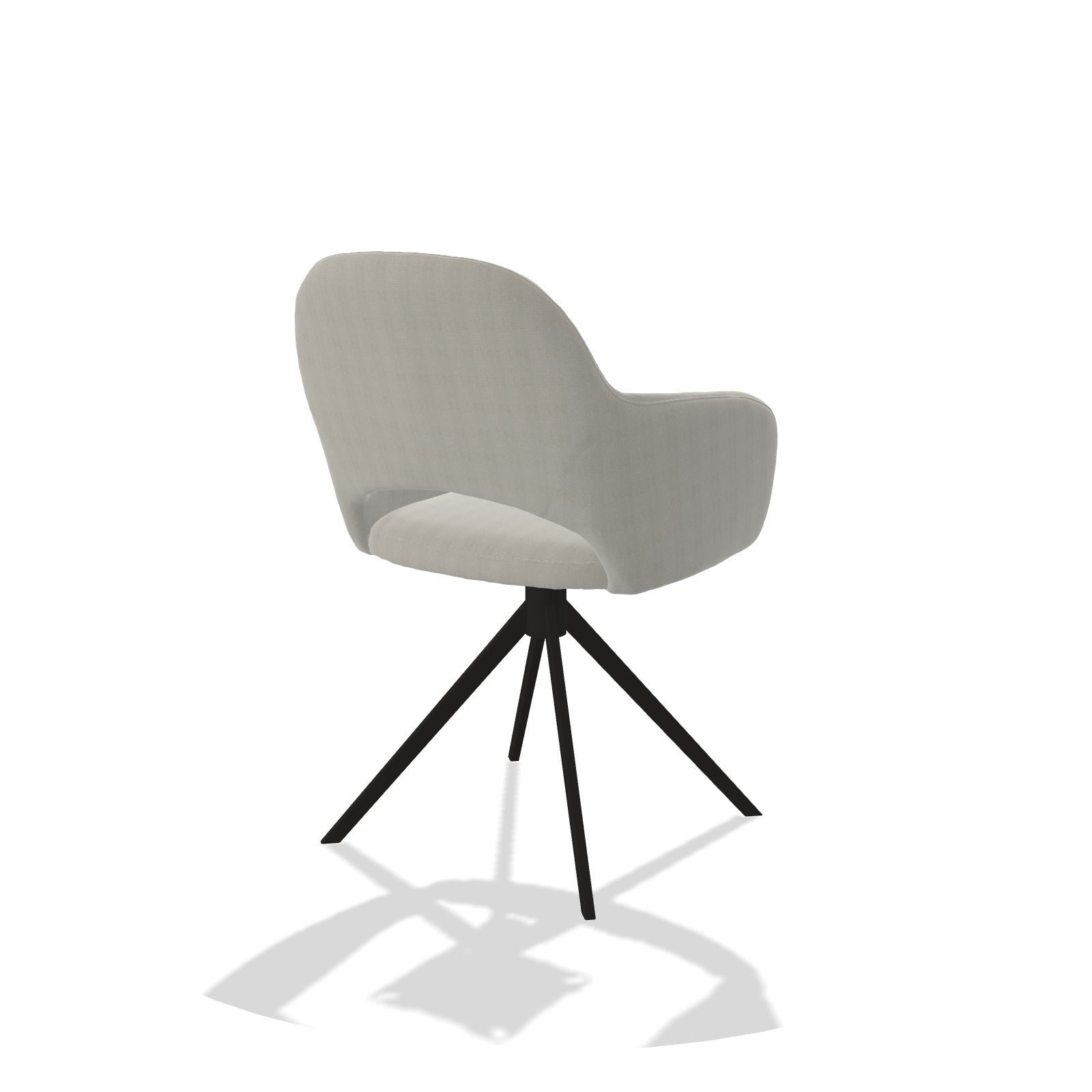 Julien 6585 dining chair in Sneak 01 Natural fabric with black swivel base, rear angled view