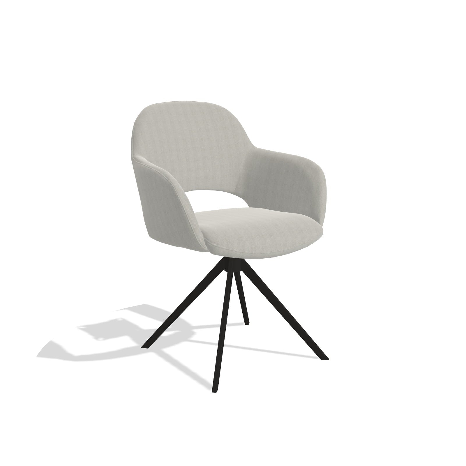 Julien 6585 dining chair in Sneak 01 Natural fabric with black swivel base, angled view