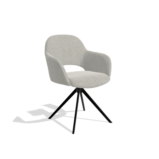 Julien 6585 dining chair in Sneak 01 Natural fabric with black swivel base, angled view