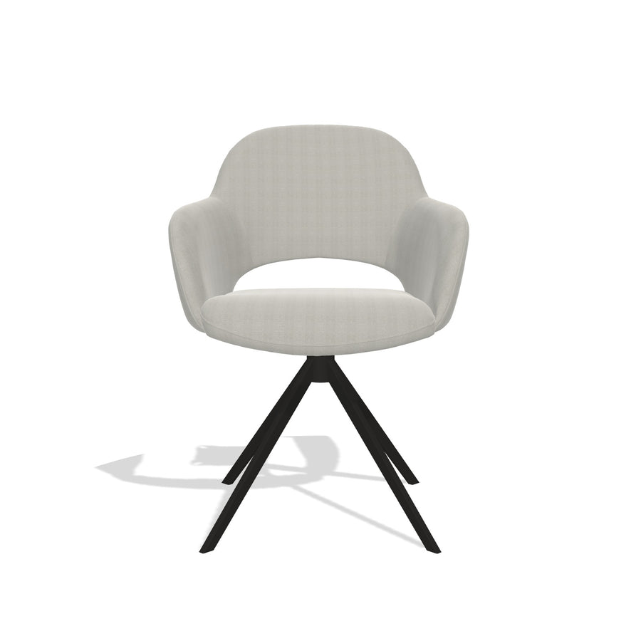 Julien 6585 dining chair in Sneak 01 Natural fabric with black swivel base, front view