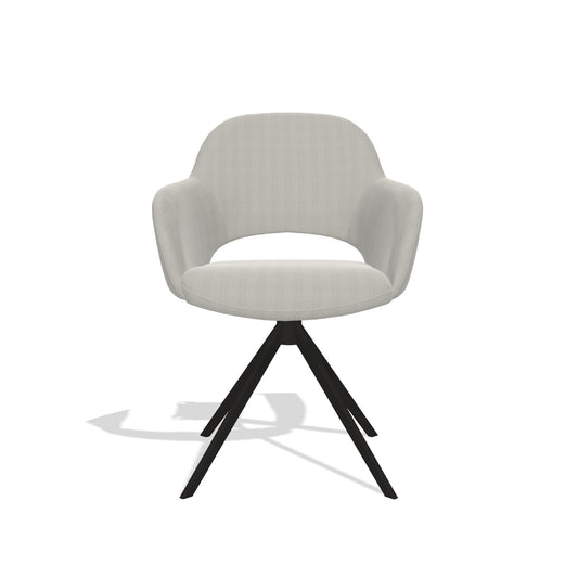 Julien 6585 dining chair in Sneak 01 Natural fabric with black swivel base, front view