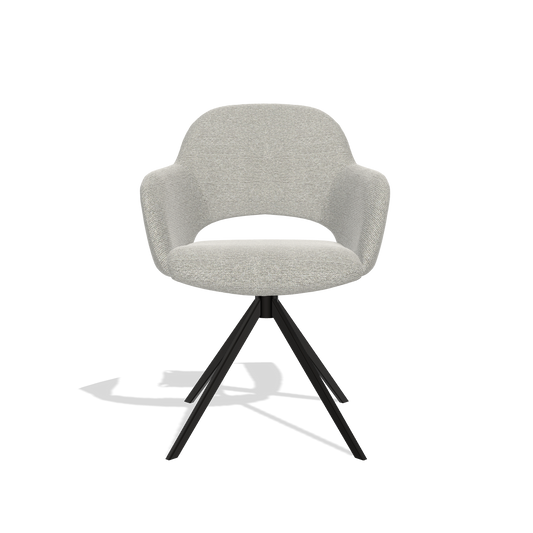 Julien 6585 dining chair in Sneak 01 Natural fabric with black swivel base, front view