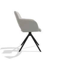 Julien 6585 dining chair in Sneak 01 Natural fabric with black swivel base, side view