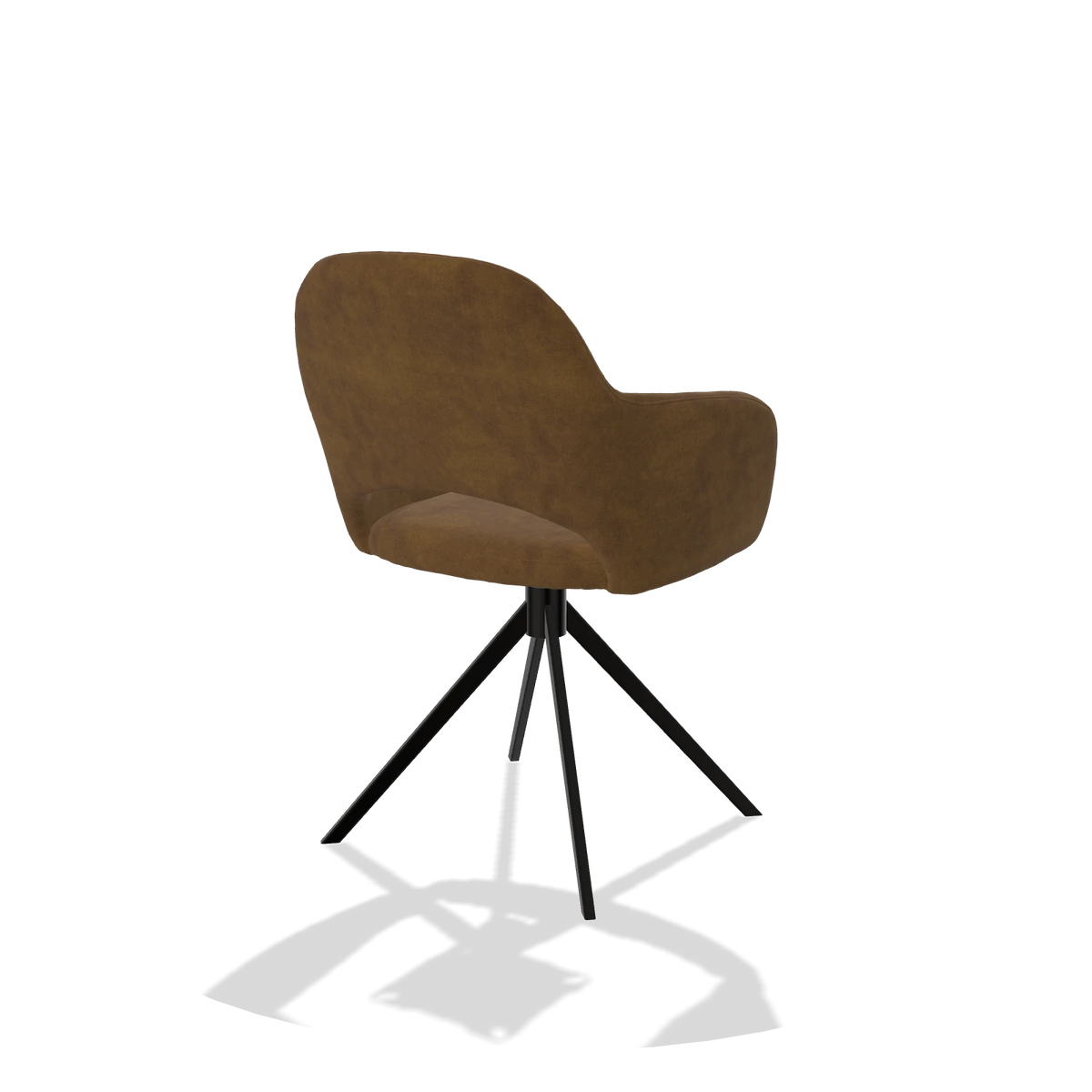 Dining Chair Julien 6585 in Adore 132 fabric (brown), black swivel base, back angled view