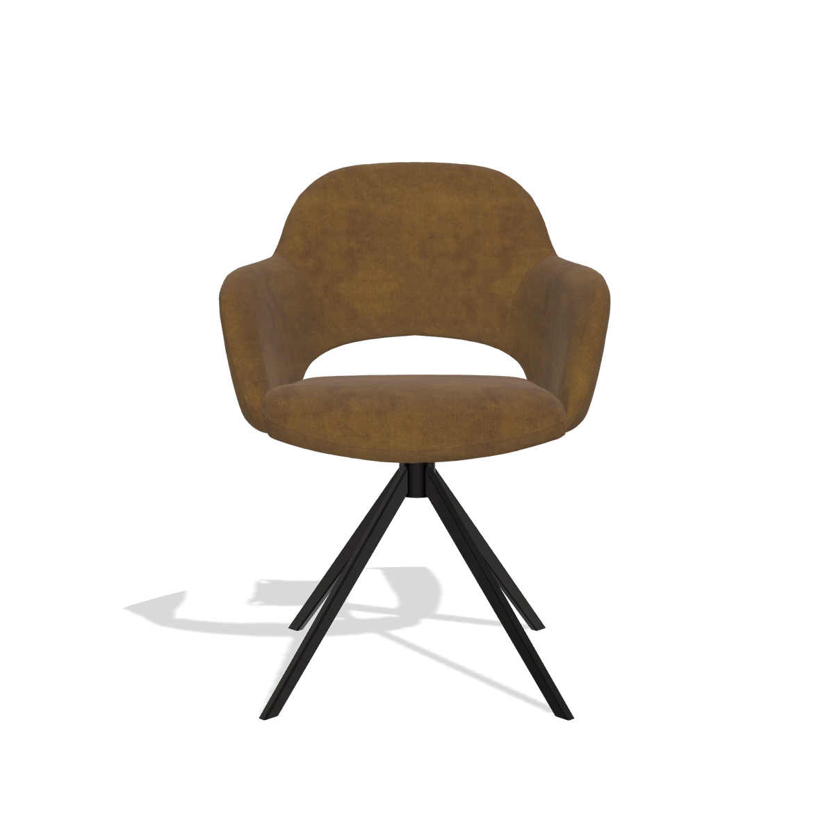 Dining Chair Julien 6585 in Adore 132 fabric (brown), black swivel base, front view