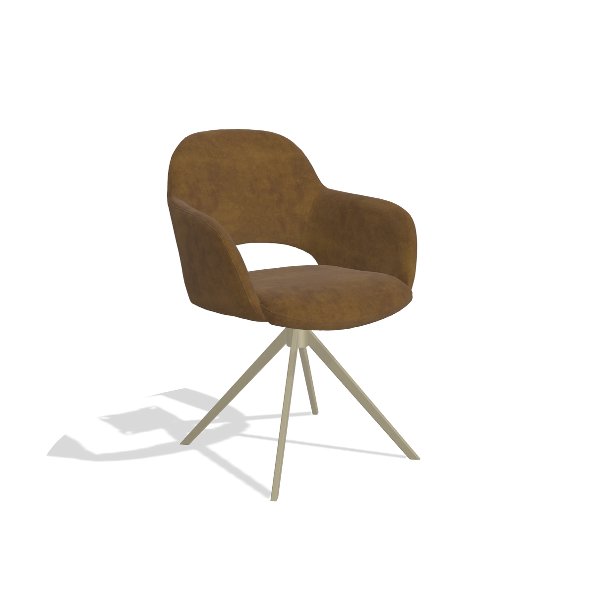 Dining Chair Julien 6585 in Adore 132 fabric (brown), champagne swivel base, angled view