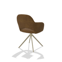 Dining Chair Julien 6585 in Adore 132 fabric (brown), champagne swivel base, back angled view