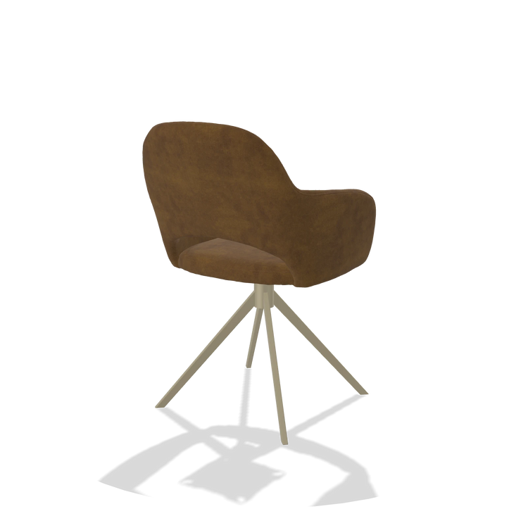 Dining Chair Julien 6585 in Adore 132 fabric (brown), champagne swivel base, back angled view
