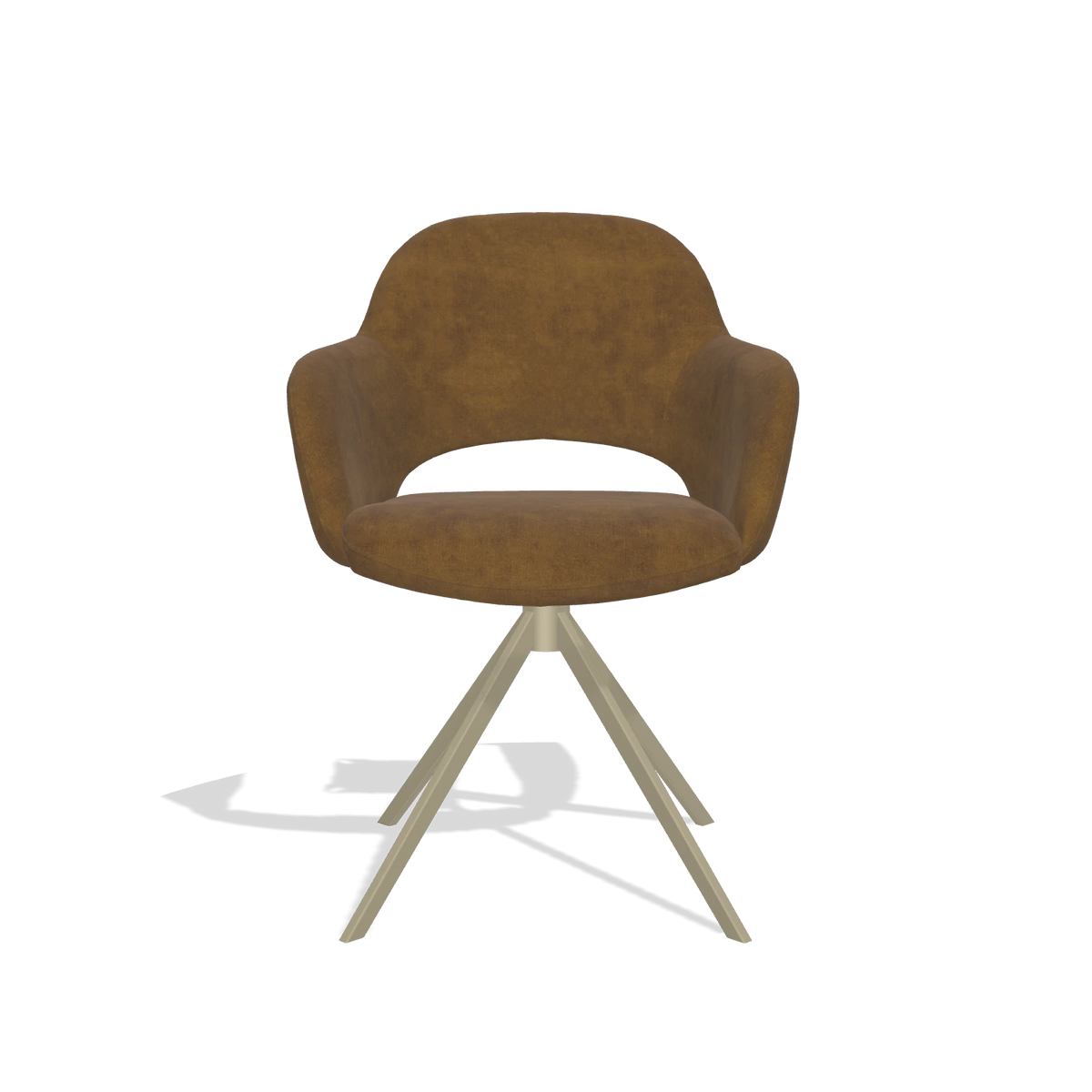 Dining Chair Julien 6585 in Adore 132 fabric (brown), champagne swivel base, front view
