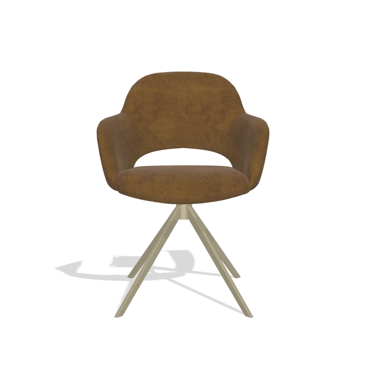 Dining Chair Julien 6585 in Adore 132 fabric (brown), champagne swivel base, front view